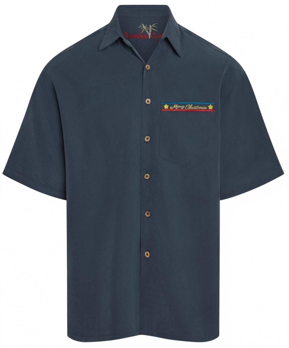 NEW BAMBOO CAY men's santa bless america embroidered shirt in navy